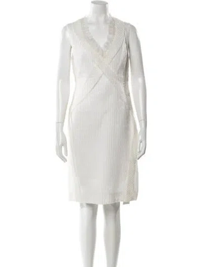 Pre-owned Zac Posen V-neck Knee-length Dress In White