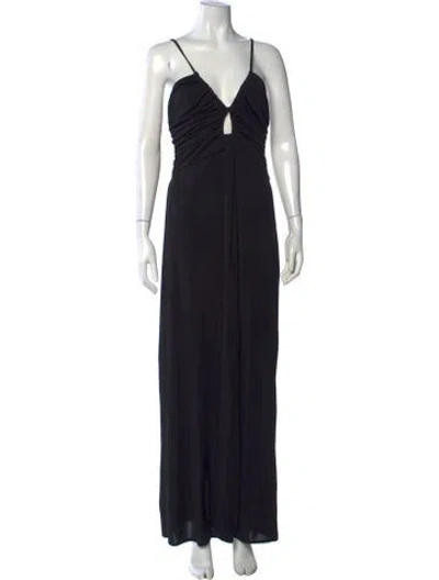 Pre-owned Zac Posen V-neck Long Dress In Black