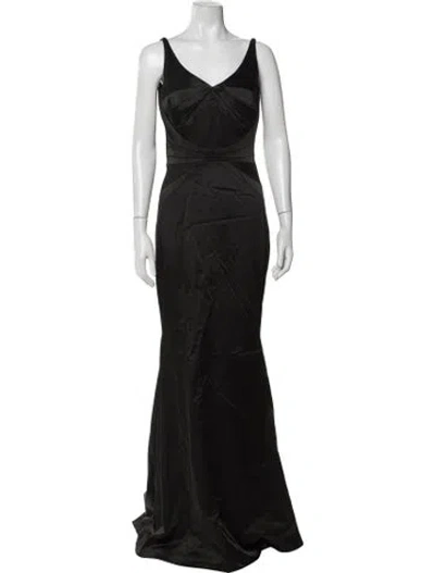 Pre-owned Zac Posen V-neck Long Dress In Black