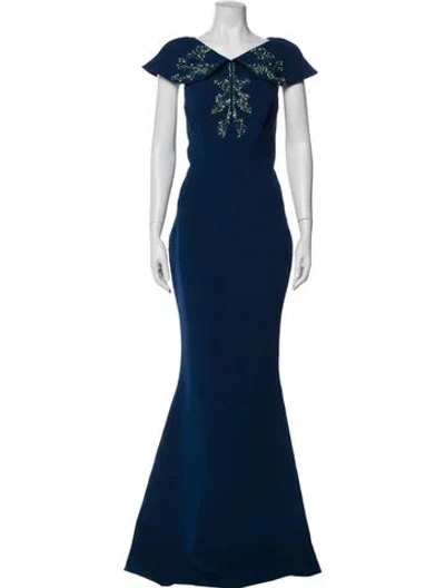 Pre-owned Zac Posen V-neck Long Dress In Blue