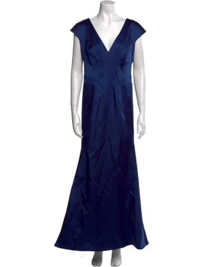 Pre-owned Zac Posen V-neck Long Dress In Blue