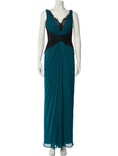 Pre-owned Zac Posen V-neck Long Dress In Blue