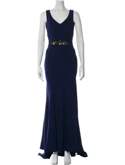 Pre-owned Zac Posen V-neck Long Dress In Blue