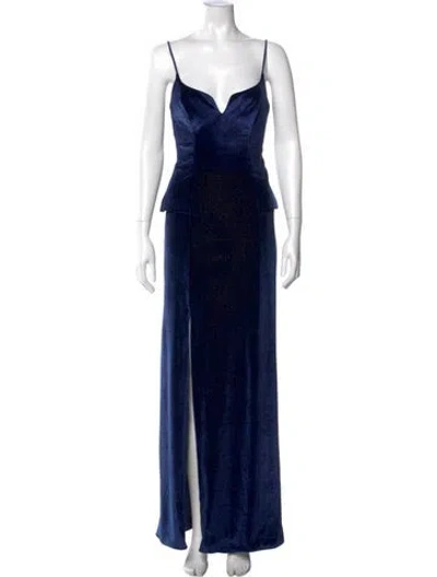 Pre-owned Zac Posen V-neck Long Dress In Blue