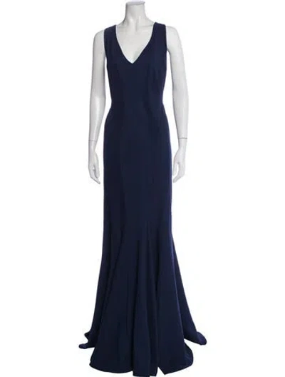 Pre-owned Zac Posen V-neck Long Dress In Blue