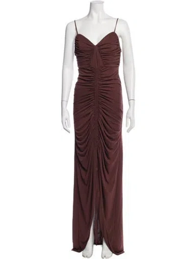 Pre-owned Zac Posen V-neck Long Dress In Brown