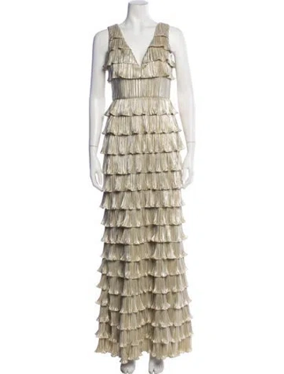 Pre-owned Zac Posen V-neck Long Dress In Gold