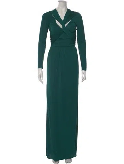 Pre-owned Zac Posen V-neck Long Dress In Green