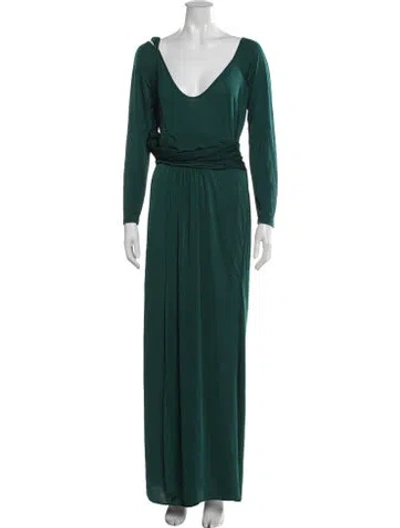 Pre-owned Zac Posen V-neck Long Dress In Green