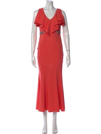 Pre-owned Zac Posen V-neck Long Dress In Multi