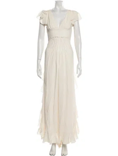 Pre-owned Zac Posen V-neck Long Dress In Neutral
