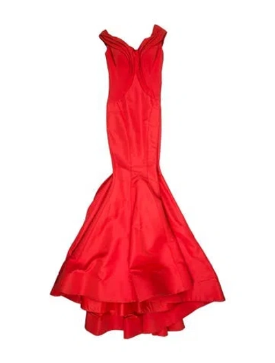 Pre-owned Zac Posen V-neck Long Dress In Orange