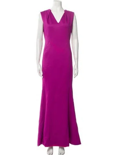Pre-owned Zac Posen V-neck Long Dress In Pink