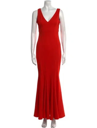Pre-owned Zac Posen V-neck Long Dress In Red