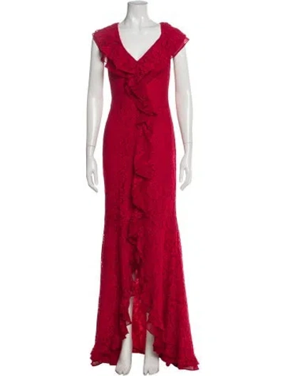Pre-owned Zac Posen V-neck Long Dress In Red