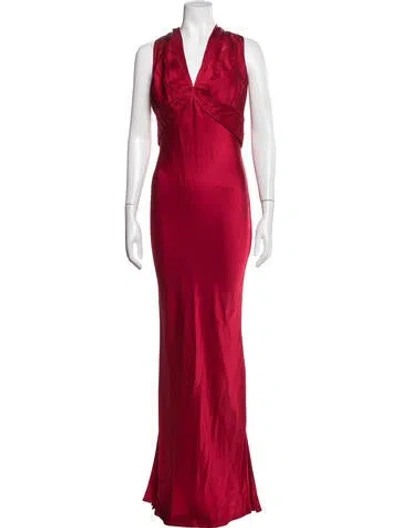 Pre-owned Zac Posen V-neck Long Dress In Red