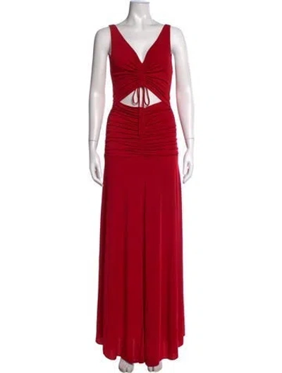 Pre-owned Zac Posen V-neck Long Dress In Red
