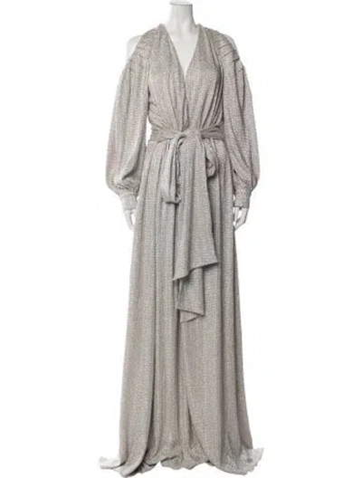 Pre-owned Zac Posen V-neck Long Dress W/ Tags In Gray