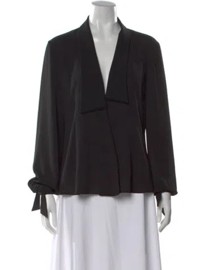 Pre-owned Zac Posen V-neck Long Sleeve Blouse In Black