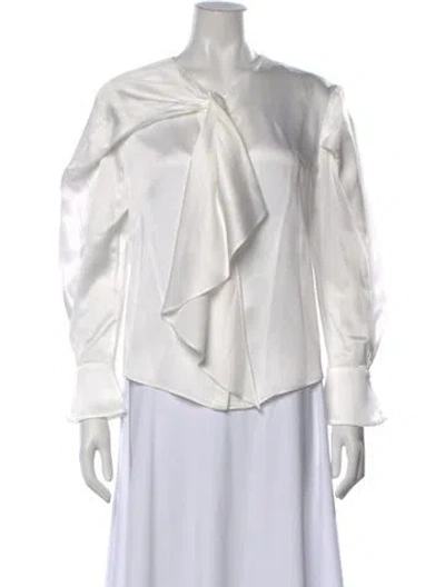 Pre-owned Zac Posen V-neck Long Sleeve Blouse In White