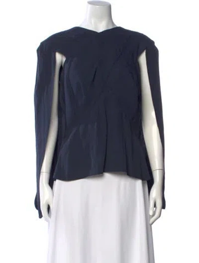 Pre-owned Zac Posen V-neck Long Sleeve Top In Blue