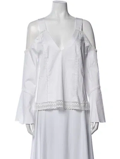 Pre-owned Zac Posen V-neck Long Sleeve Top In White