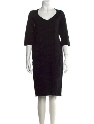 Pre-owned Zac Posen V-neck Midi Length Dress In Black