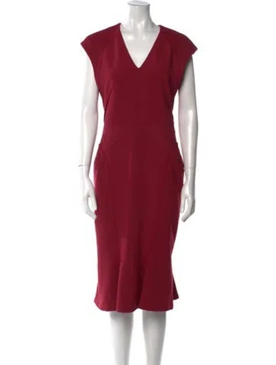 Pre-owned Zac Posen V-neck Midi Length Dress In Burgundy
