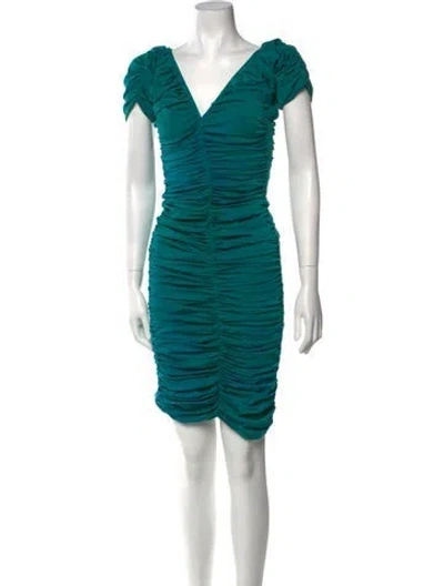 Pre-owned Zac Posen V-neck Midi Length Dress In Green