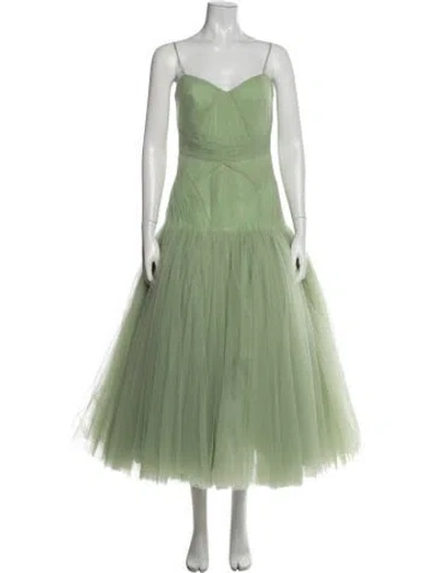Pre-owned Zac Posen V-neck Midi Length Dress In Green