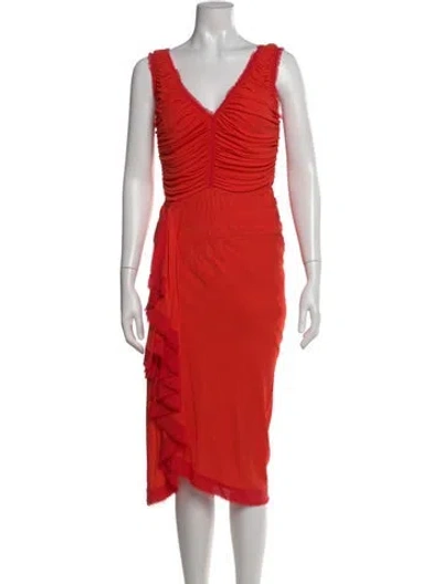 Pre-owned Zac Posen V-neck Midi Length Dress In Multi