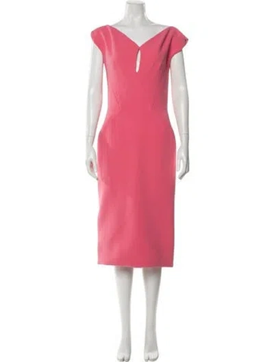 Pre-owned Zac Posen V-neck Midi Length Dress In Pink