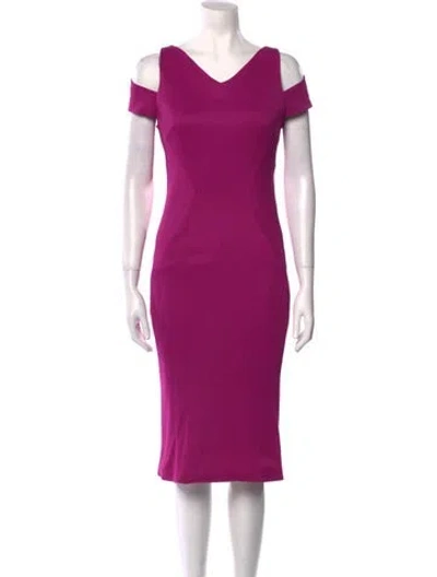 Pre-owned Zac Posen V-neck Midi Length Dress In Purple