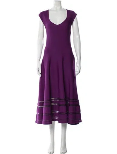 Pre-owned Zac Posen V-neck Midi Length Dress In Purple