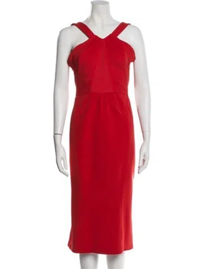 Pre-owned Zac Posen V-neck Midi Length Dress In Red