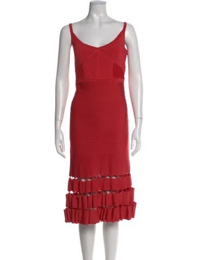 Pre-owned Zac Posen V-neck Midi Length Dress In Red