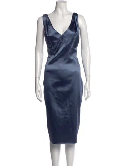 Pre-owned Zac Posen V-neck Midi Length Dress W/ Tags In Blue