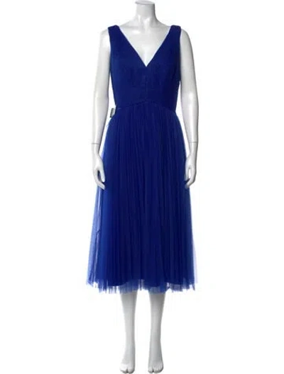 Pre-owned Zac Posen V-neck Midi Length Dress W/ Tags In Blue