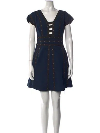 Pre-owned Zac Posen V-neck Mini Dress In Blue