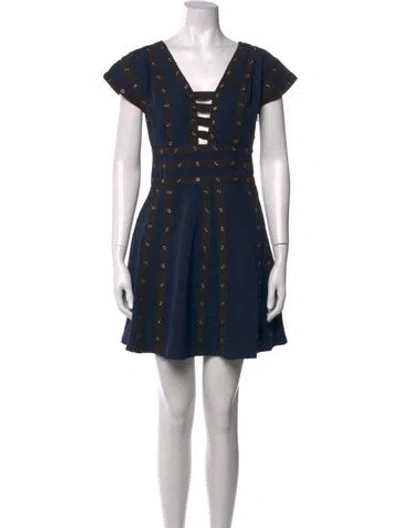 Pre-owned Zac Posen V-neck Mini Dress In Blue
