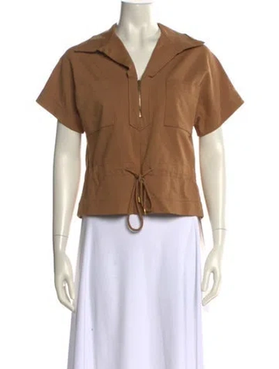 Pre-owned Zac Posen V-neck Short Sleeve Crop Top In Neutral