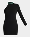 Zac Posen One Shoulder Crystal Beaded Mini Dress In Black