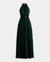 Zac Posen Wicked X  Halter Chiffon & Lace Gown In Black Aurora