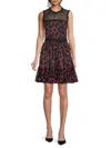 Zac Posen Floral Embellished Tulle Lace-yoke Mini Dress In Fuchsia Black