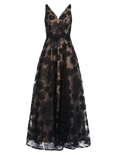 Zac Posen Women's Floral Lace A-line Gown In Black