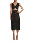 Zac Posen Floral Organza Sleeveless Cutout Midi Dress In Black