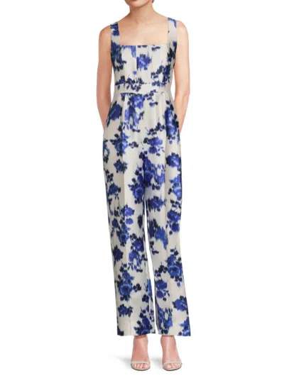 Zac Posen Women's Floral Mikado Straight-leg Jumpsuit In Blue Floral