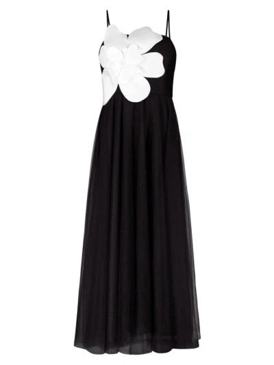 Zac Posen Women's Floral Tulle Midi-dress In Black/white