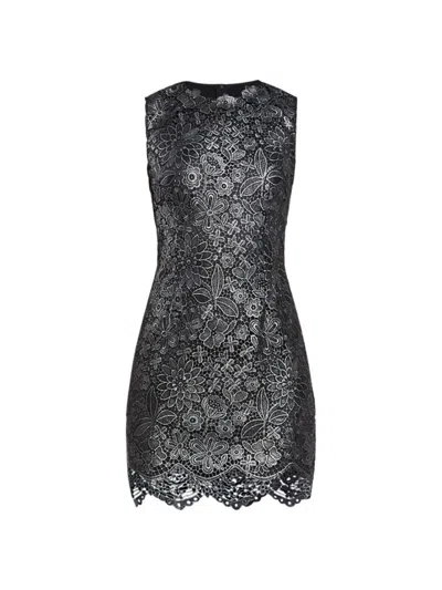 Zac Posen Sleeveless Metallic Lace Mini Dress In Gunmetal