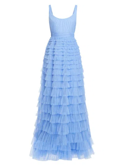 Zac Posen Women's Layered Tulle Ruffle Gown In Marine